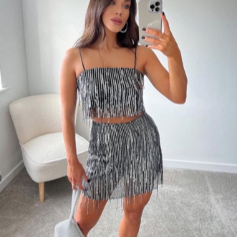 Zara Sequin Skort + Crop Camisole Set, NWT, Small